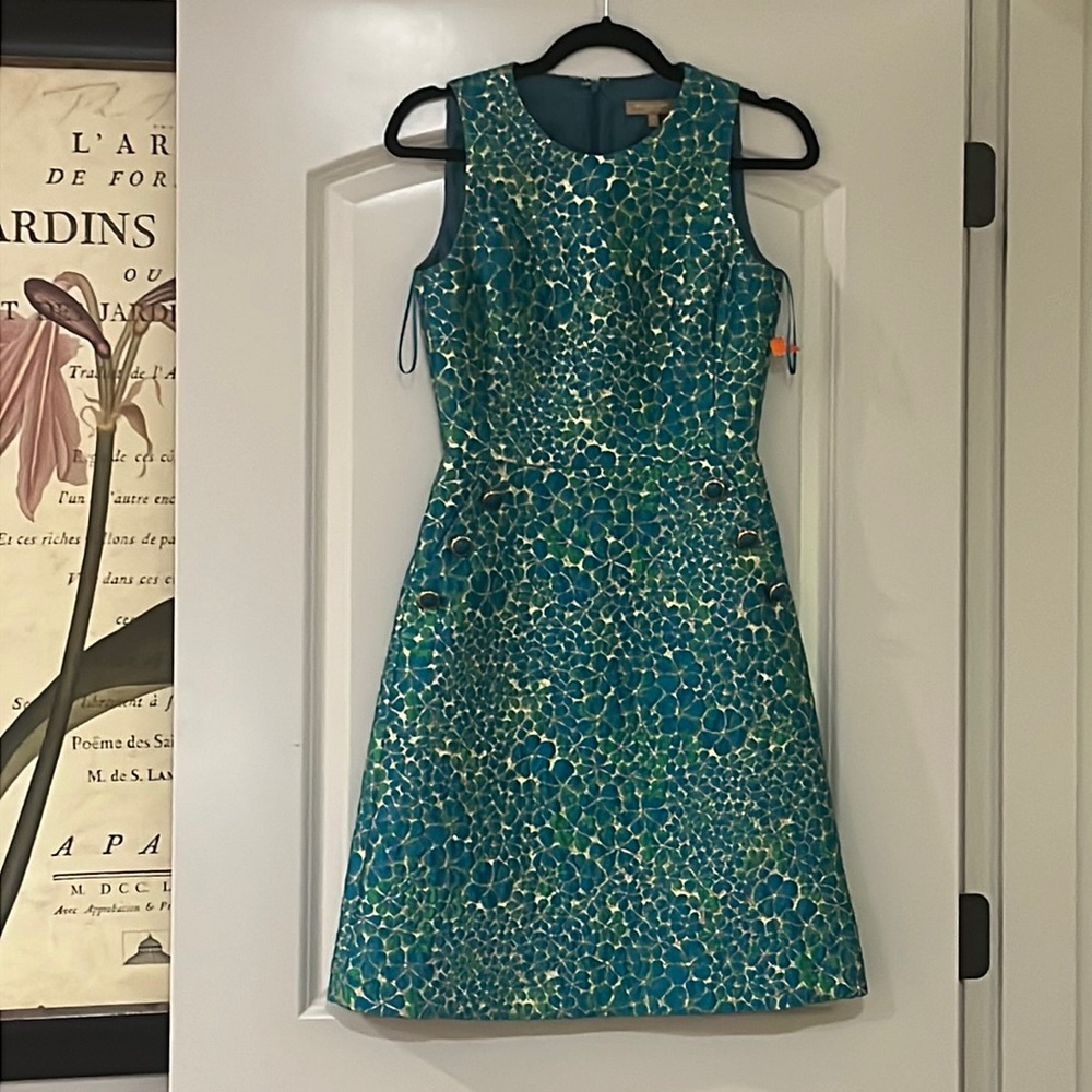 Teal/Blue/Green textured flower pattern Michael Kors dress.